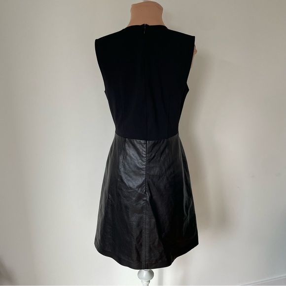Theory Black Paper Leather Darted Combo Fit Flare Sleeveless Dress H0700602 Sz 4 - Picture 6 of 11